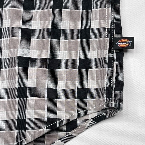Dickies Shirt Button Plaid Black White Grey Long Sleeve Cotton Outdoor Work - Picture 9 of 16